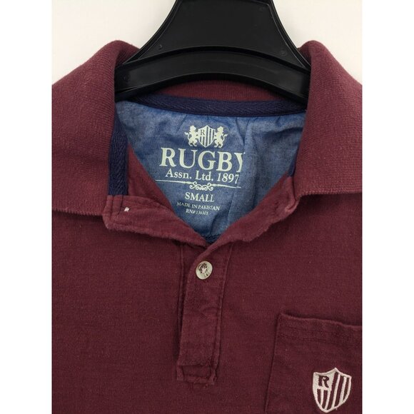 Striped Rugby Polo Shirt Men Size S Crest Patch Preppy Academia Sporty Varsity - Picture 8 of 8